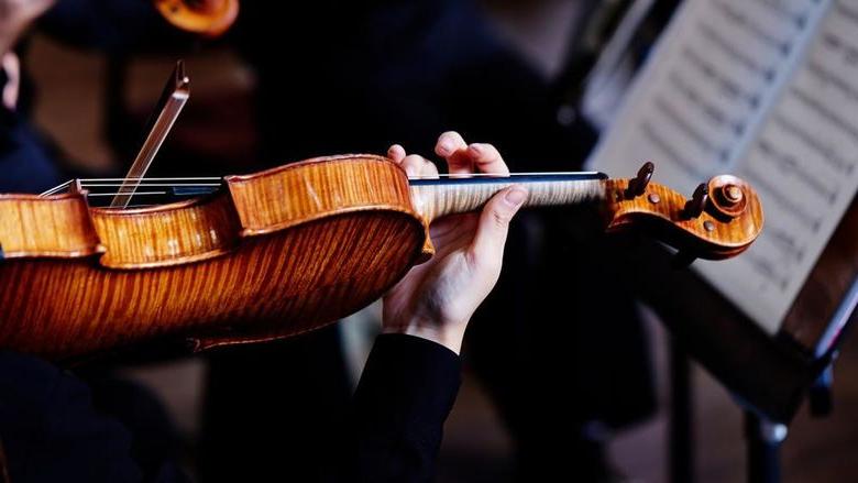 a violinist playing in an orchestra